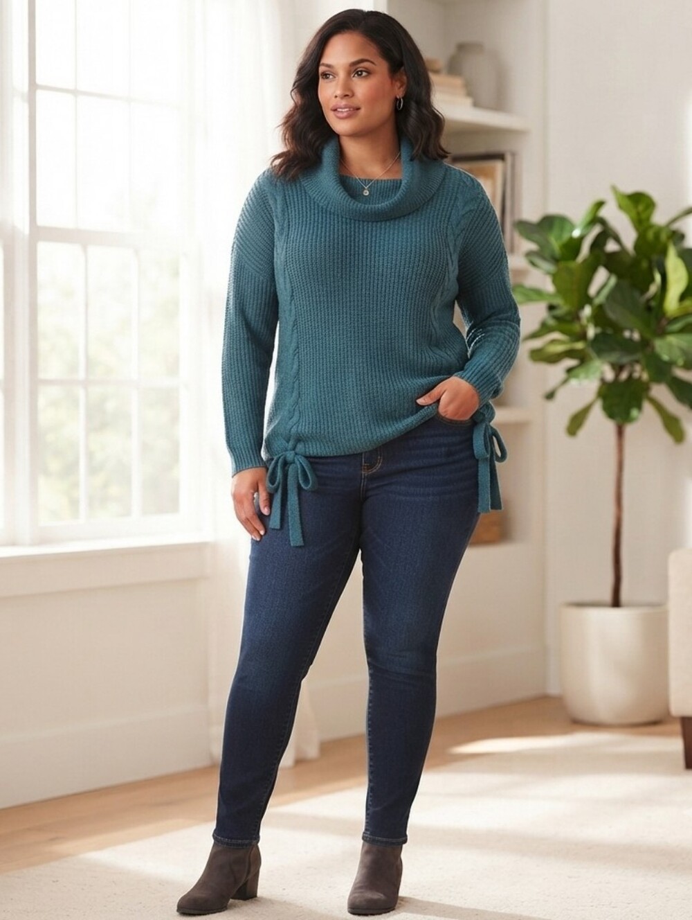 Lane Bryant 18/20 Women's Dark Turquoise Sweater with Cowl Neck